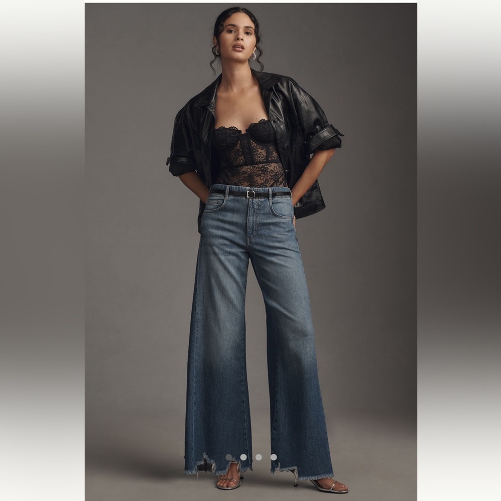 NWT Anthropologie Adi Regenerative Cotton Mid-Rise Frayed Relaxed Flare Jeans